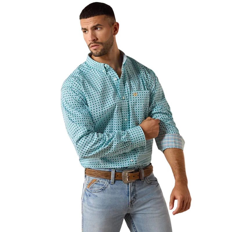 ARIAT Shirts Ariat Men's Angel Blue Geo Print Wrinkle Free Andy Western Shirt 10071027