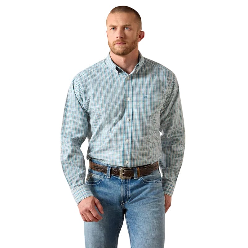 ARIAT Shirts Ariat Men's Angel Blue Plaid Wrinkle Free Antonio Western Shirt 10071028