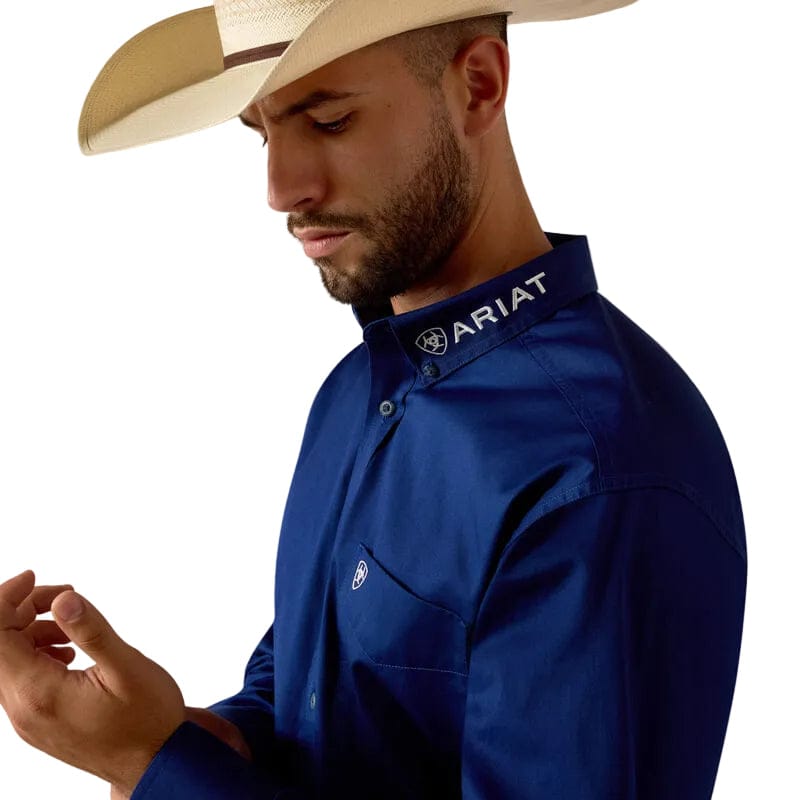 ARIAT Shirts Ariat Men's Blue Depth Team Logo Lightweight Twill Western Shirt 10071687