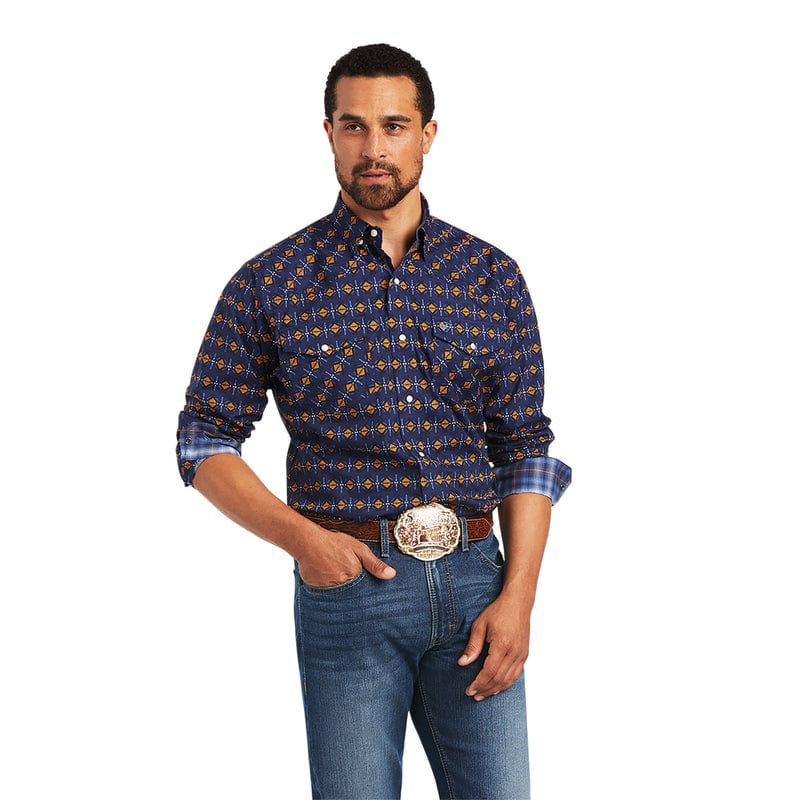 ARIAT Shirts Ariat Men's Relentless Steeled Peacoat Stretch Classic Fit Snap Long Sleeve Shirt 10040709