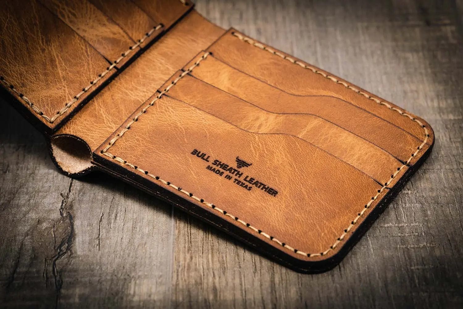 Bull Sheath Leather Big Bend Bifold Wallet - Saddle Tan