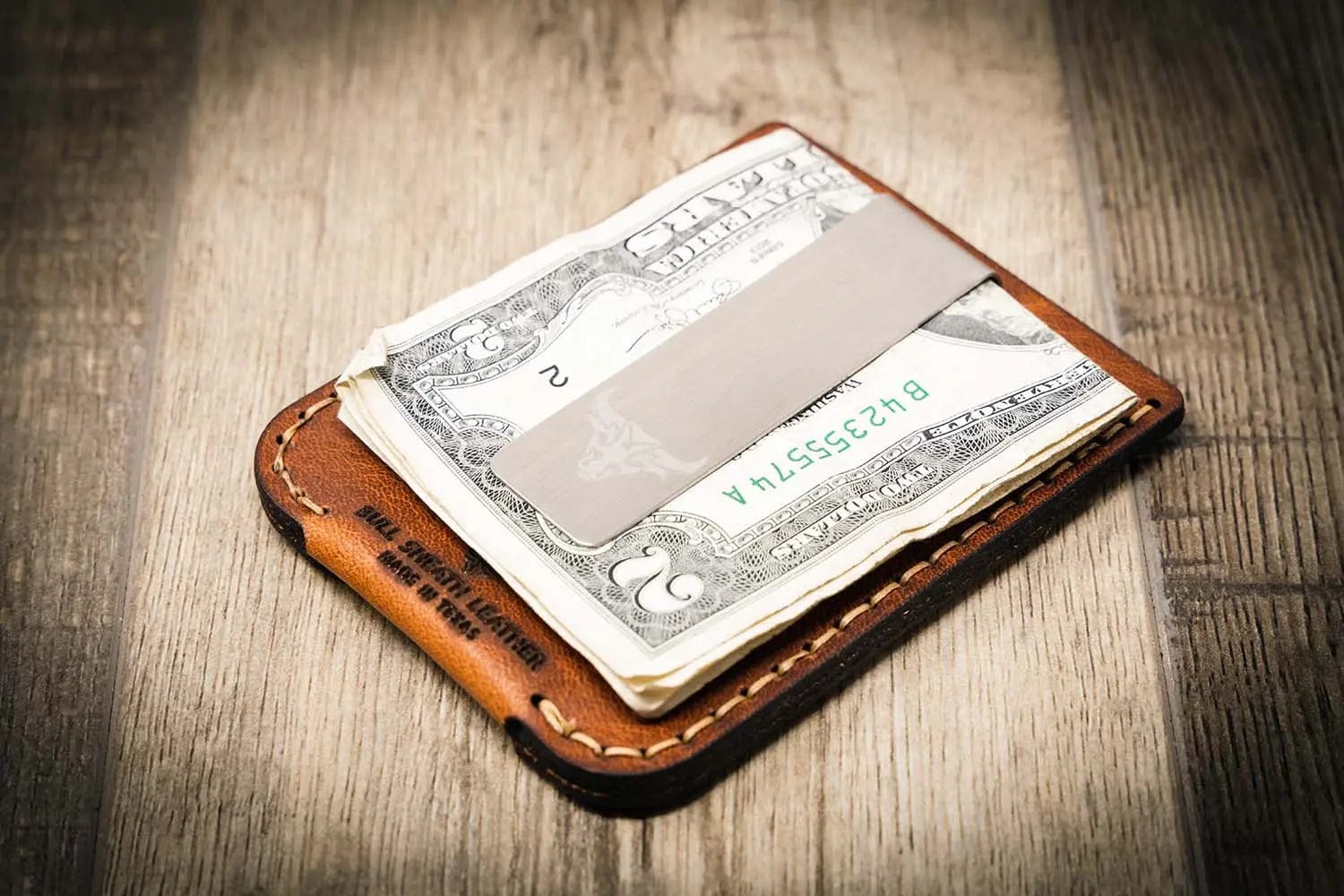 Bull Sheath Leather The Keller Money Clip - Chestnut Brown