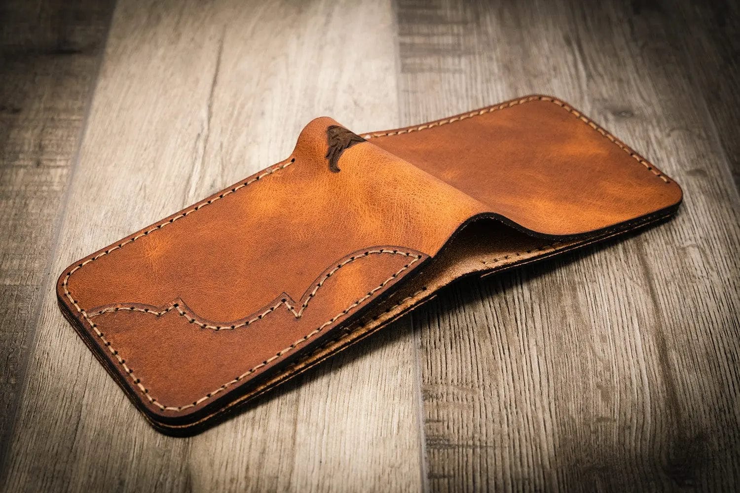 Bull Sheath Leather Western Bifold Wallet -  Chestnut Brown