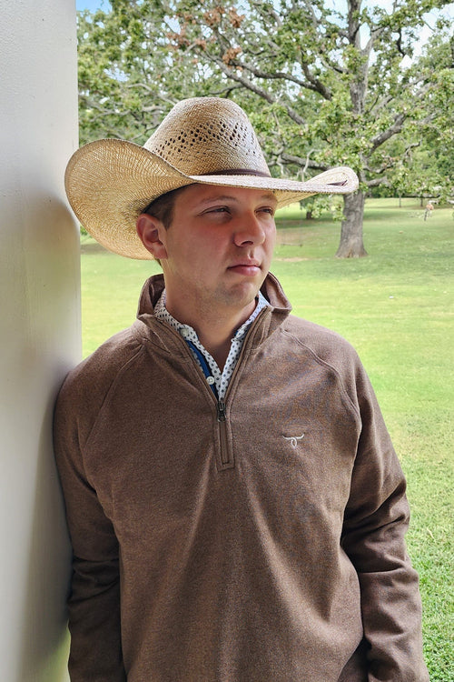 Drover Cowboy Threads Outerwear 1/4 Zip Pullover - Solid - Khaki Brown
