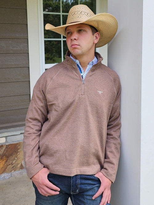 Drover Cowboy Threads Outerwear 1/4 Zip Pullover - Solid - Khaki Brown