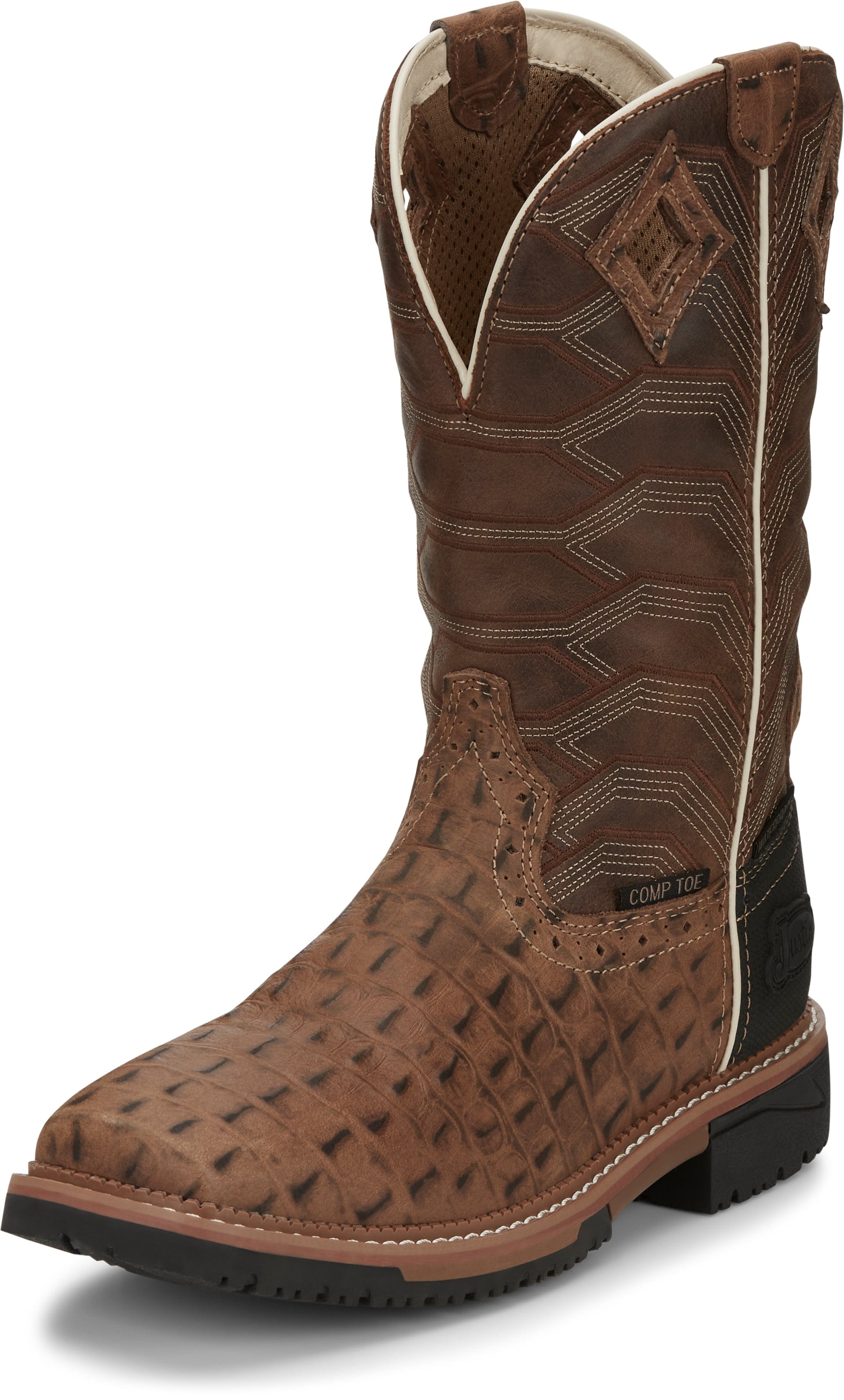 Justin Boots Boots Justin Men’s Hybred Derrickman Caramel Croc Print Comp Toe Work Boot SE4839