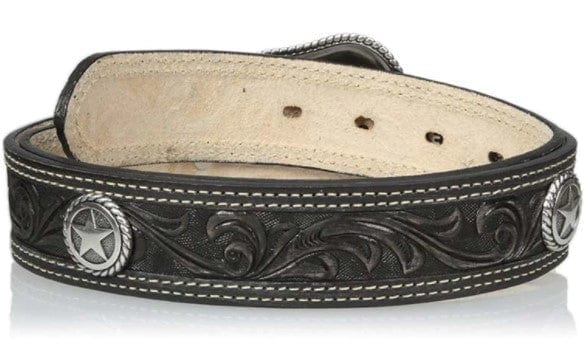 M&F WESTERN Belt Nocona Men's San Antonio USA Circle Stars Leather Black Belt N2300601