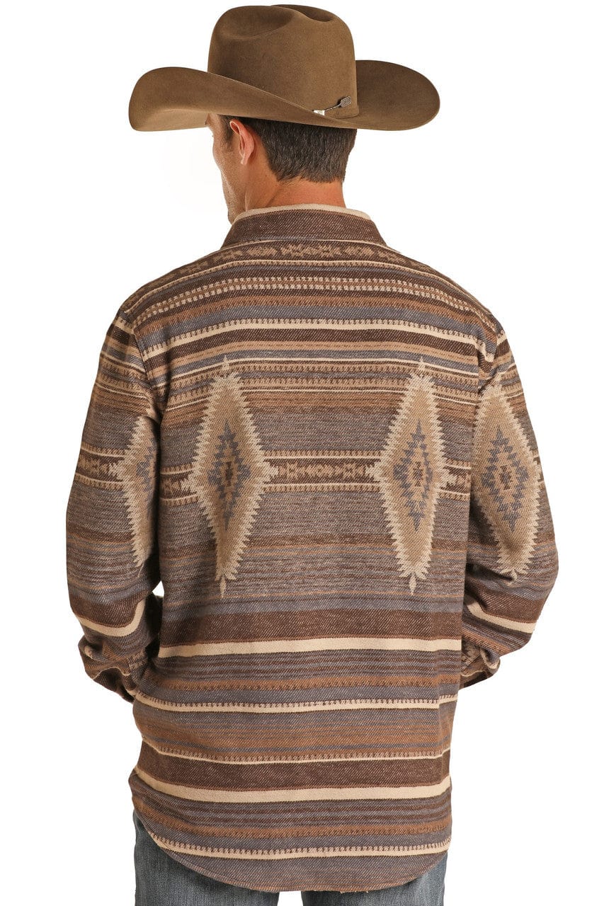 PANHANDLE SLIM Outerwear Rock & Roll Denim Men's Aztec Brown Long Sleeve Shirt Jacket BM92C01930