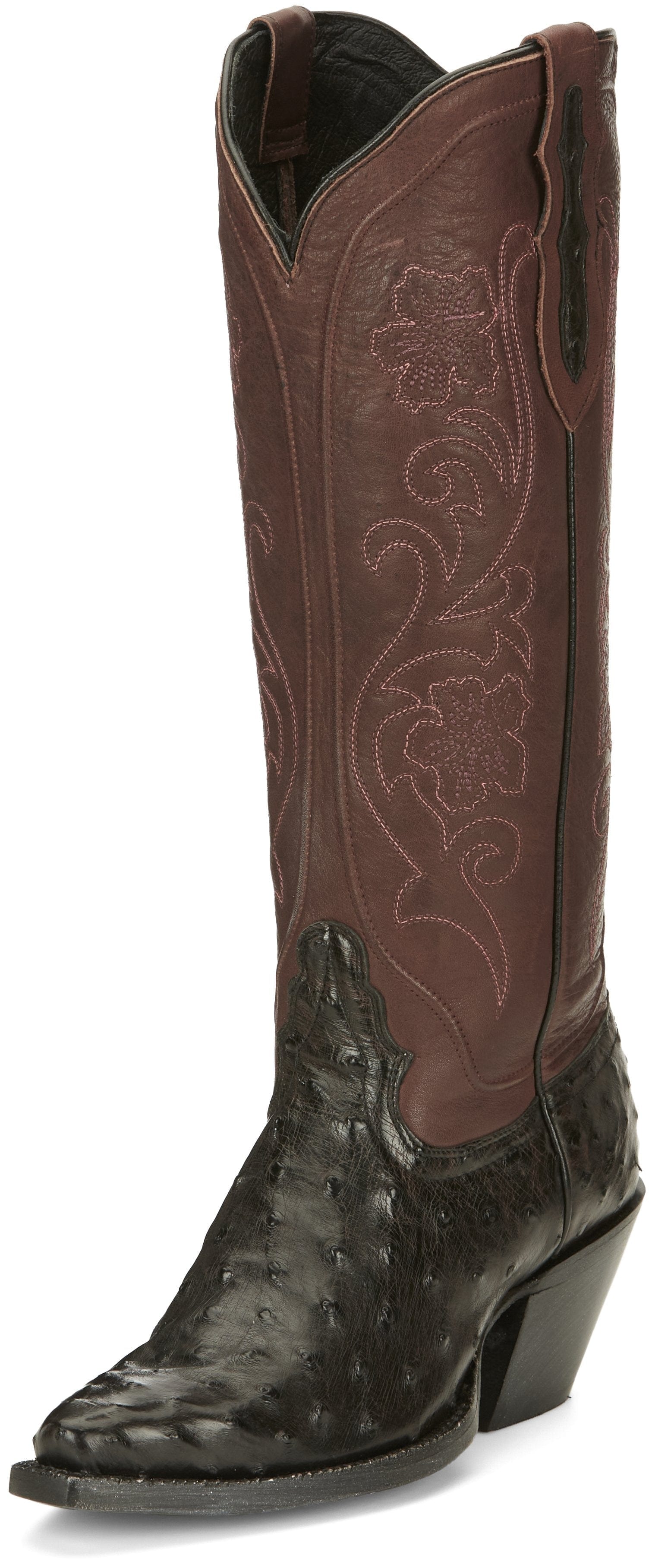 TONY LAMA Boots Tony Lama Women's Vasqueras Ines Full Quill Ostrich Black Cherry Narrow Square Western Boot - VF3056