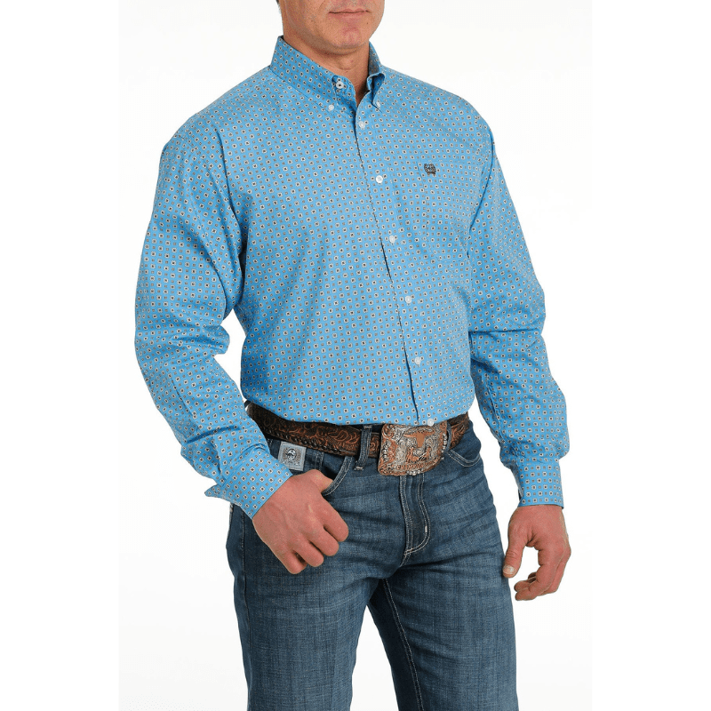 CINCH Shirts Cinch Men's Medallion Blue/White Long Sleeve Button Down Western Shirt MTW1105542