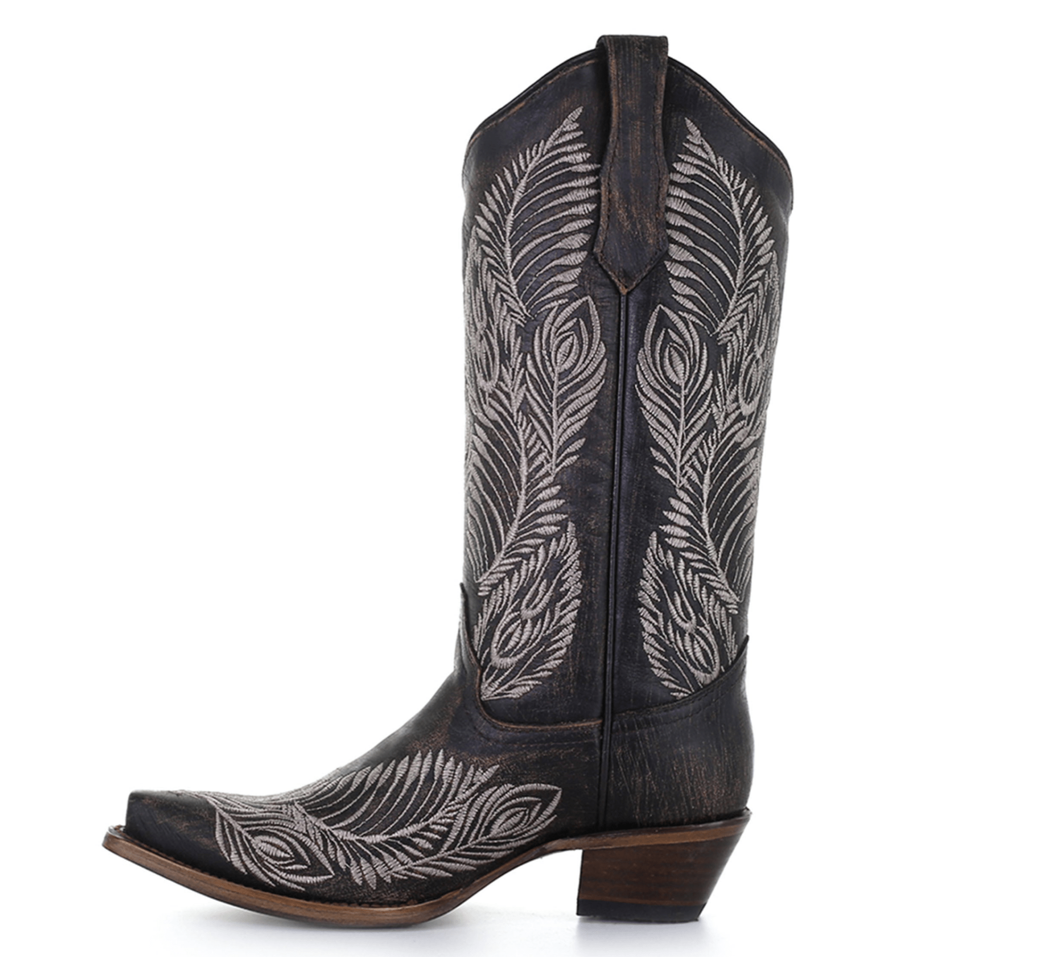 CIRCLE G BOOTS Boots Circle G Women's Dark Brown Feather Embroidered Snip Toe Western Boots L5790