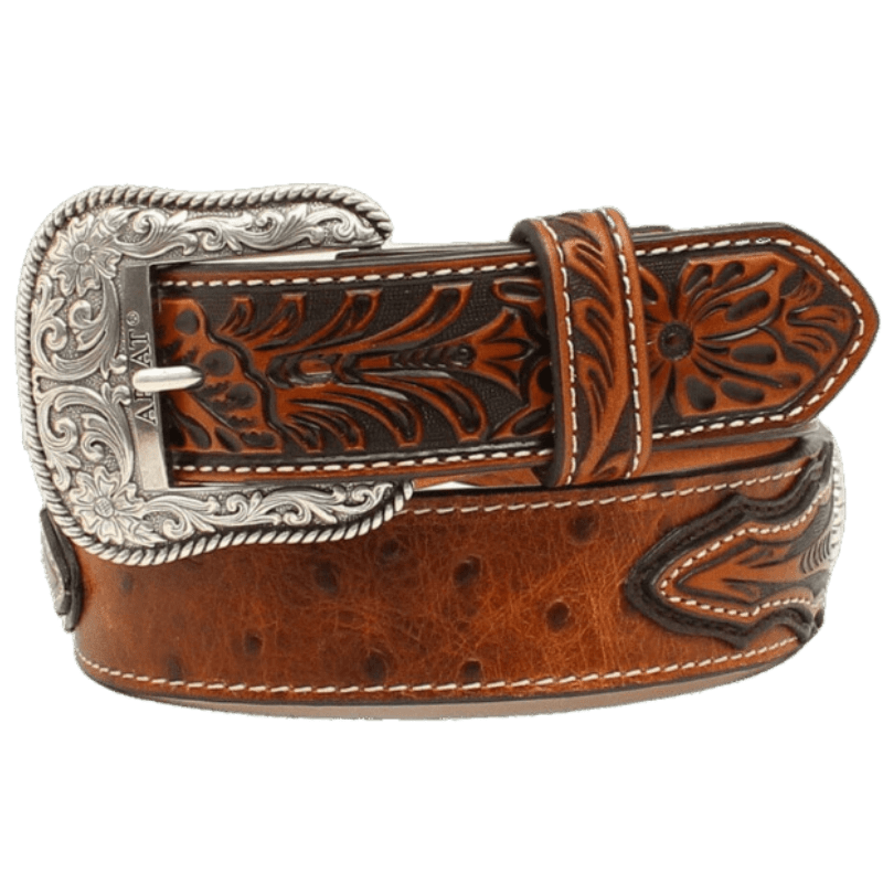M&F WESTERN Belts Ariat Men's Conchos Ostrich Print Brown Belt A1024402