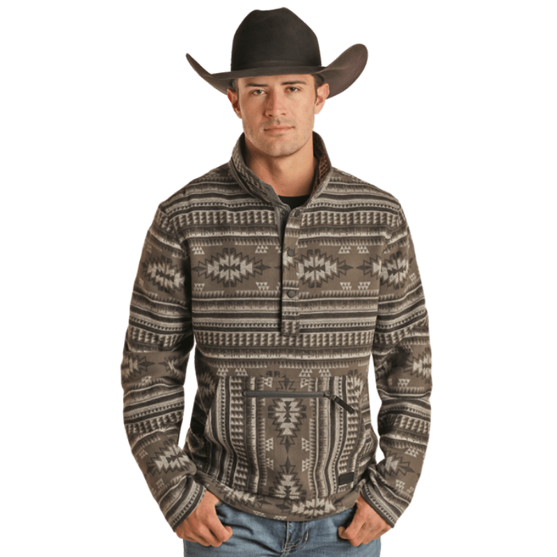 PANHANDLE SLIM Outerwear Panhandle Men's Aztec Henley Black Pullover Jacket BM91C01955