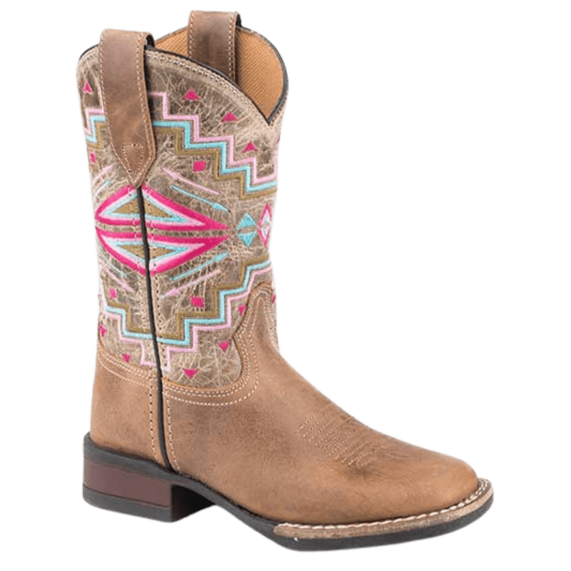 Roper Boots Roper Little Kids Monterey Aztec Brown Square Toe Western Boots 09-018-0912-2569 BR